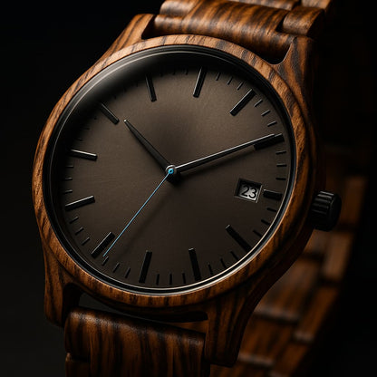 Sebastian Wooden Quartz Wristwatch | Minimalist Dial Date Window Wristwatch
