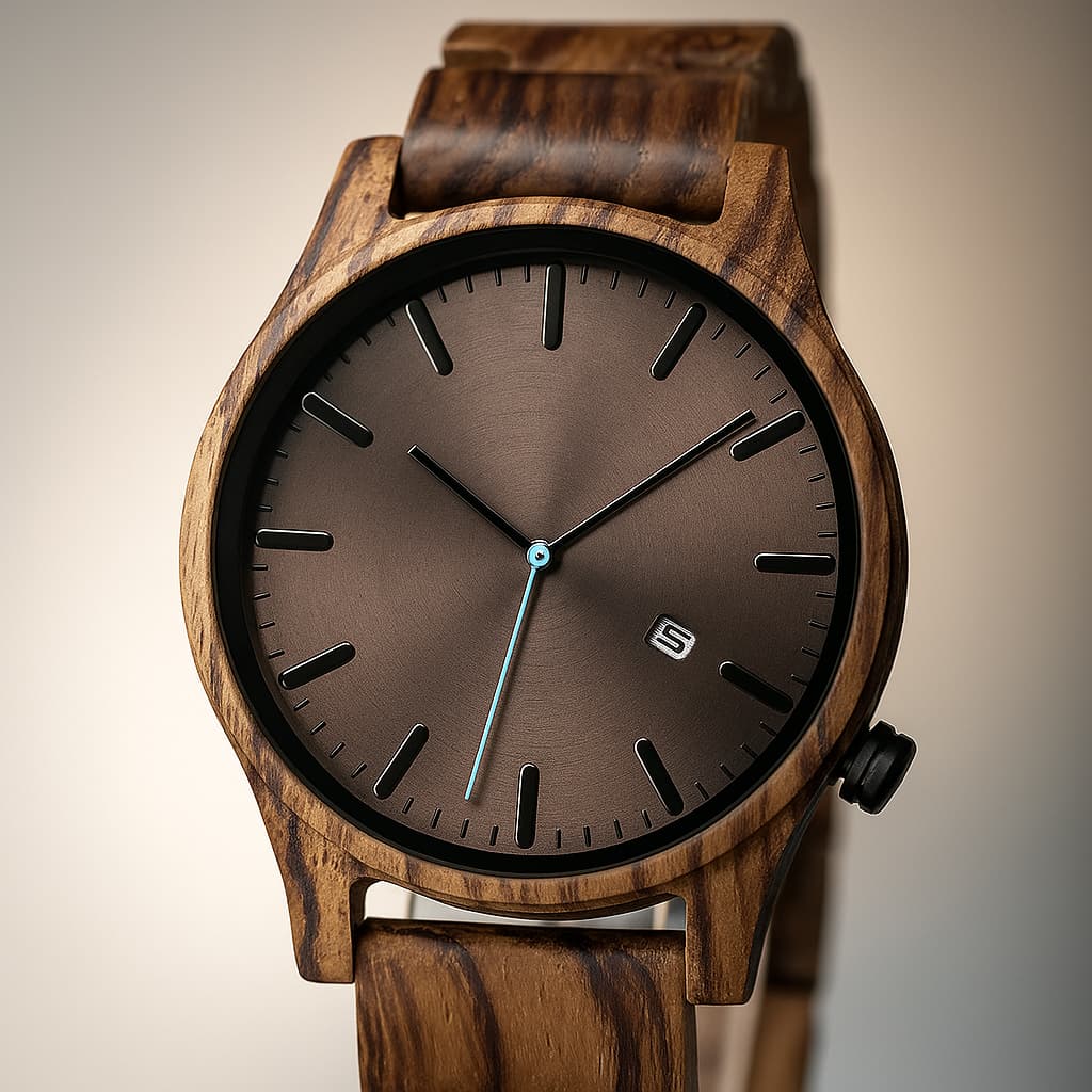 Sebastian Wooden Quartz Wristwatch | Minimalist Dial Date Window Wristwatch