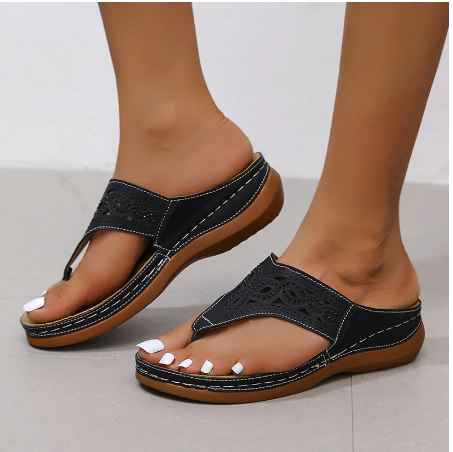Women's Sandals - Toe Strap Design - Ergonomic Shock-Absorbing Sole - Breathable Embellished Upper