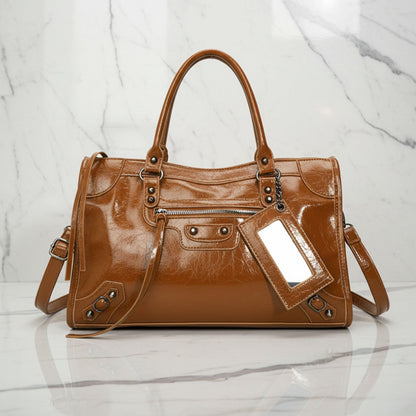 Luna Faux Leather Structured City Bag | Top Handle Shoulder Strap City Bag