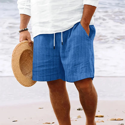 Men's Shorts - Knee-Length - Lightweight Cotton/Linen - Elastic Waist with Drawstring - Side Pockets