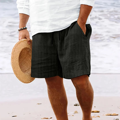 Men's Shorts - Knee-Length - Lightweight Cotton/Linen - Elastic Waist with Drawstring - Side Pockets