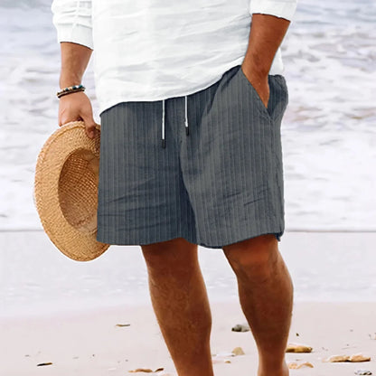 Men's Shorts - Knee-Length - Lightweight Cotton/Linen - Elastic Waist with Drawstring - Side Pockets