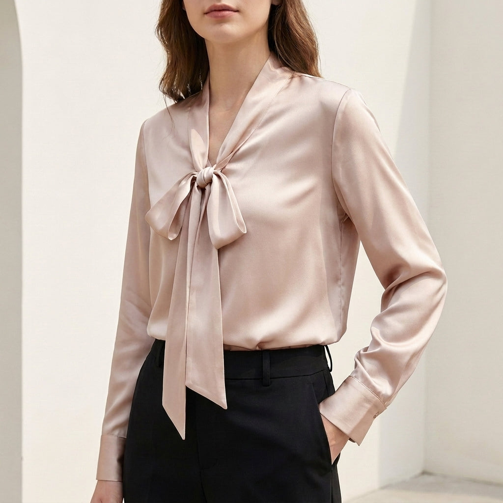 Tie Neck Regular Fit Blouse for Women – Elegant Professional Style