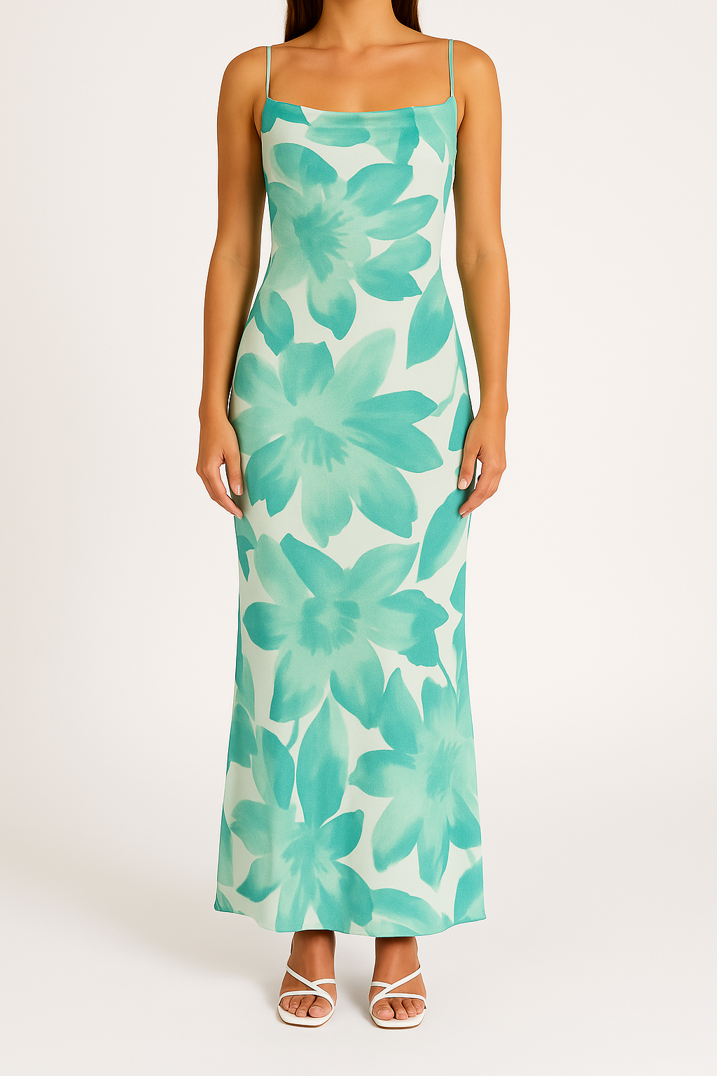 Women's Bodycon Dress – Slim Fit – Spaghetti Straps – Floral Pattern – Full Length