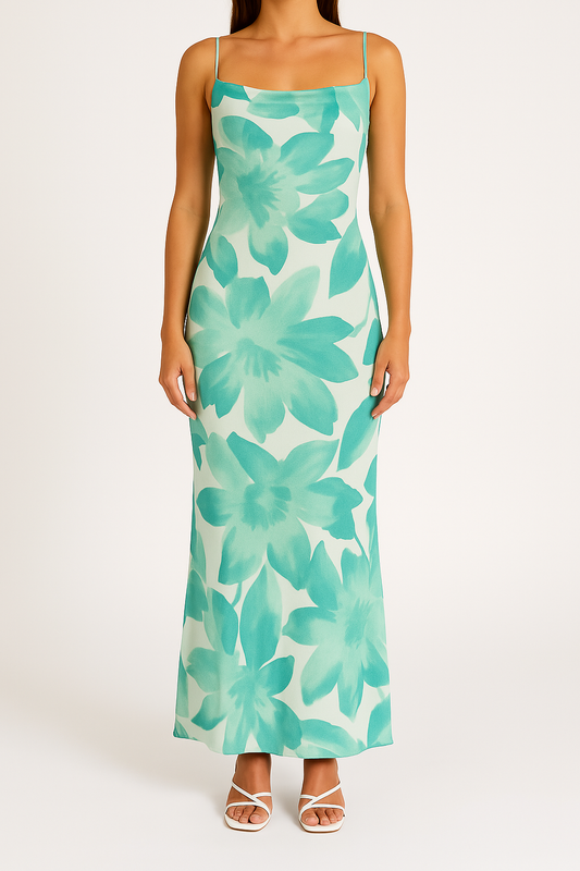 Women's Bodycon Dress – Slim Fit – Spaghetti Straps – Floral Pattern – Full Length