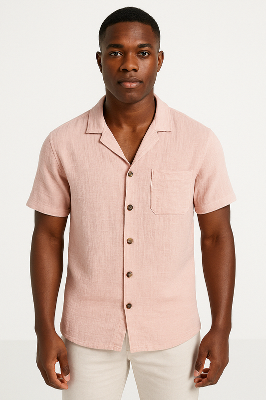 Men's Shirt with Buttons – Cotton Linen Blend – Relaxed Fit – Short Sleeves