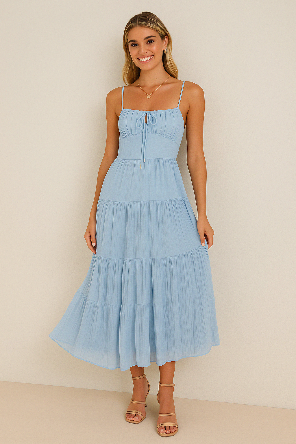 Dress for Women – Sleeveless A-line – Mid-length with Layered Skirt – Open Back