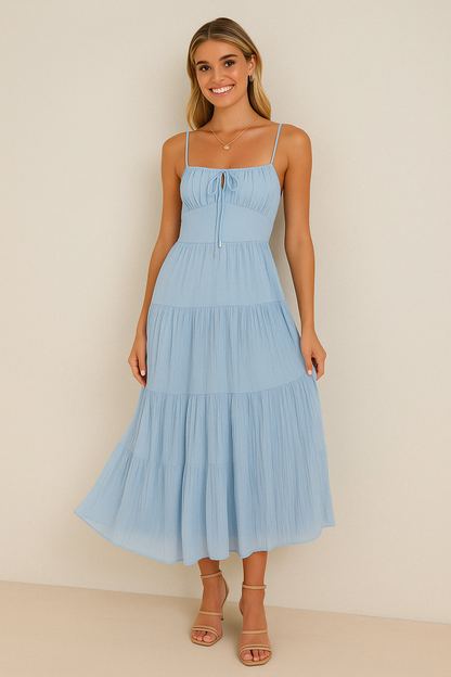 Dress for Women – Sleeveless A-line – Mid-length with Layered Skirt – Open Back