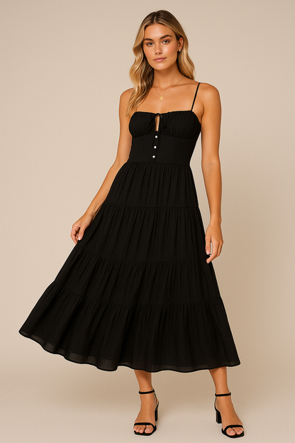 Women's Maxi Dress – Light and Breathable – Sleeveless – Spaghetti Straps – Low Back – Fitted Bodice