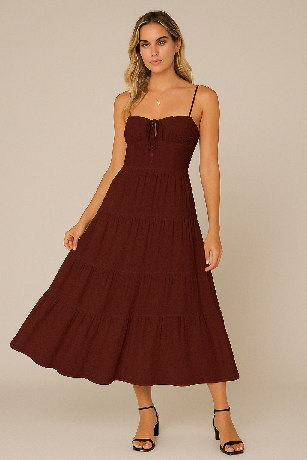 Women's Maxi Dress – Light and Breathable – Sleeveless – Spaghetti Straps – Low Back – Fitted Bodice
