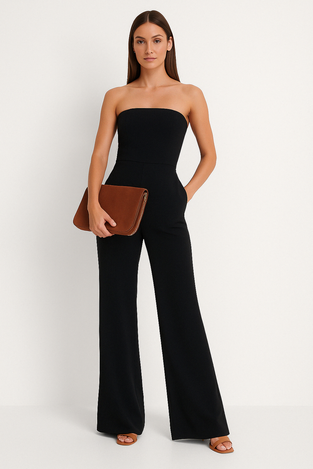 Women's Jumpsuit – Strapless – Slim Waist – Wide Leg Pants – Elegant Party Look