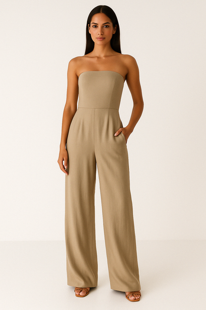 Women's Jumpsuit – Strapless – Slim Waist – Wide Leg Pants – Elegant Party Look