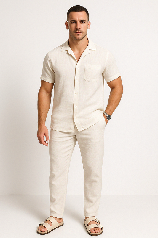 Men's Set with Shirt and Pants – Relaxed Fit – Short Sleeves – Breathable Design