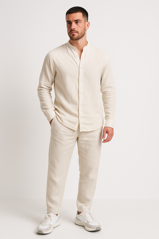 Men's Set – Casual Shirt and Straight Pants – Light and Breathable Natural Material