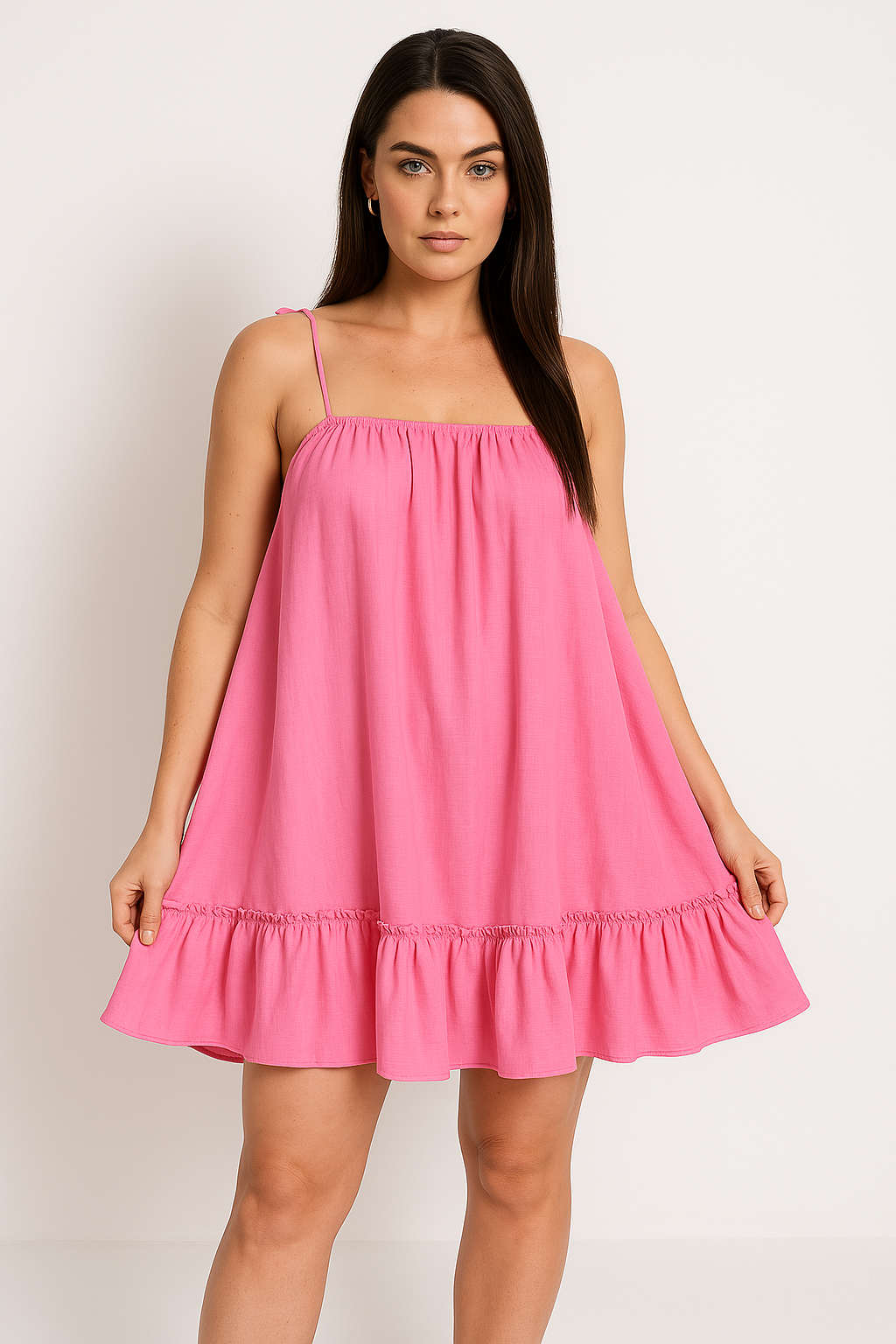 Women's Summer Dress – Light Cotton – Loose Fit – Spaghetti Straps – Ruffle Hem