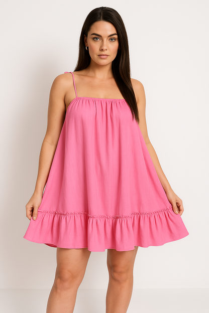Women's Summer Dress – Light Cotton – Loose Fit – Spaghetti Straps – Ruffle Hem