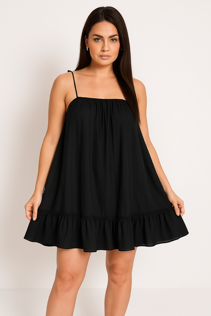 Women's Summer Dress – Light Cotton – Loose Fit – Spaghetti Straps – Ruffle Hem