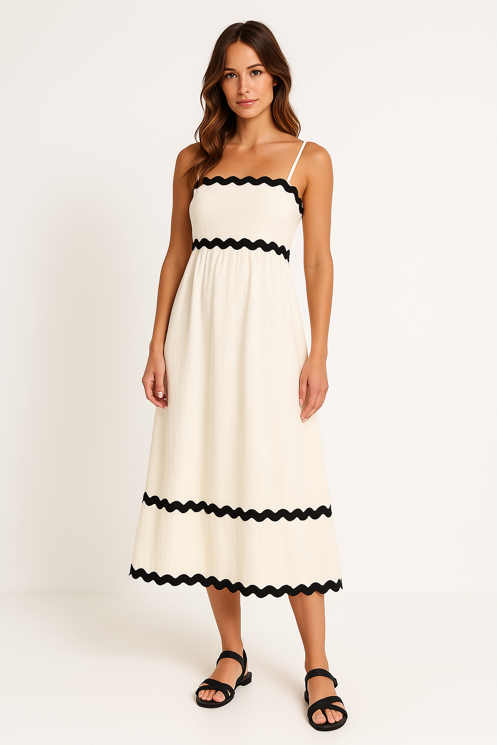 Dress for Women – Maxi A-line Fit – Lightweight Cotton – Strapless with Spaghetti Straps – Wavy Hem Detail