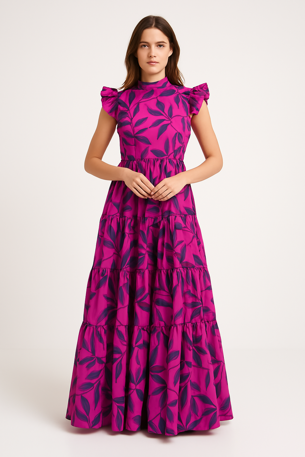 Women's Maxi Dress – Lightweight Ruffle Skirt – Ruched Waist – Print – Elegant Fit