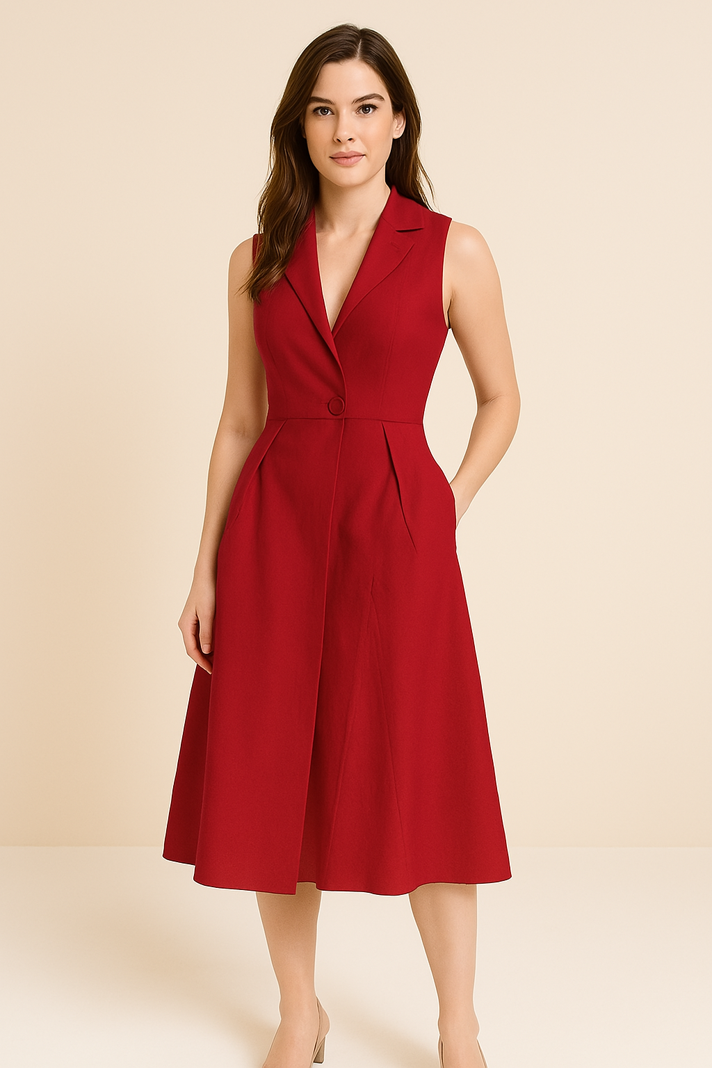 Dress for Women – Midi Length – A-line Cut – V-neckline – Lightweight and Breathable