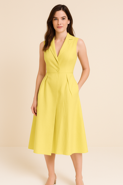 Dress for Women – Midi Length – A-line Cut – V-neckline – Lightweight and Breathable