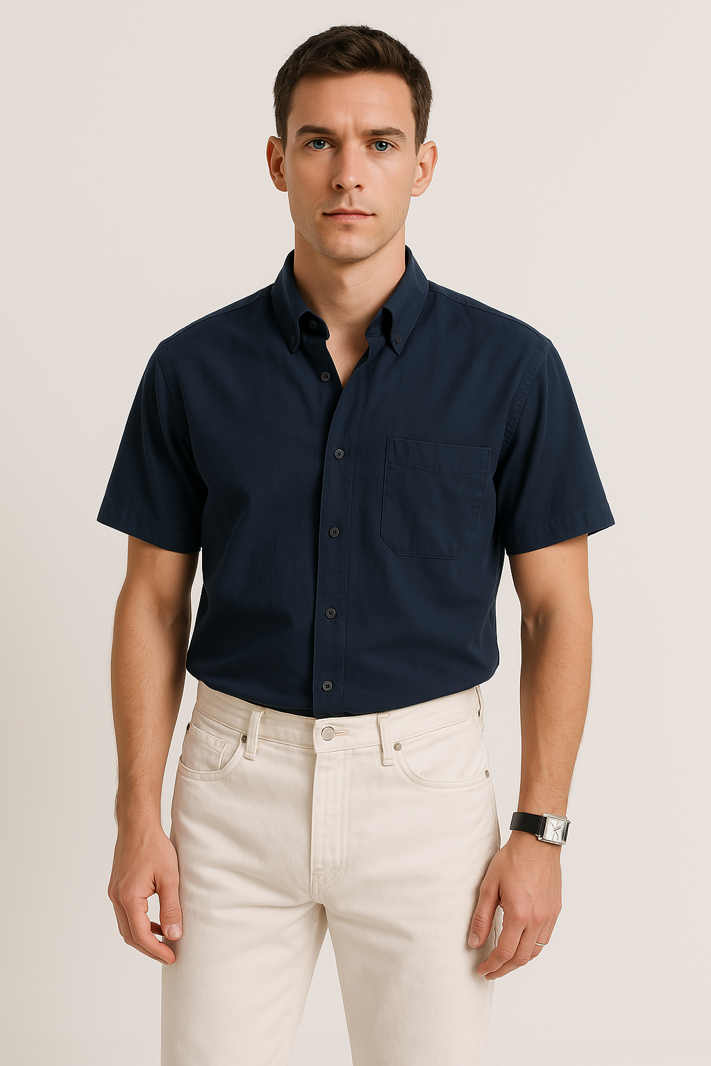 Men's Shirt with Short Sleeves – Relaxed Fit – Lightweight Cotton – Button Closure