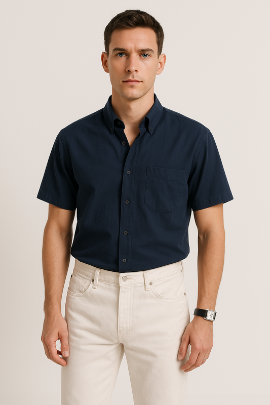 Men's Shirt with Short Sleeves – Relaxed Fit – Lightweight Cotton – Button Closure