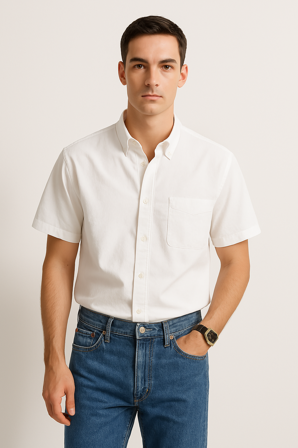 Men's Shirt with Short Sleeves – Relaxed Fit – Lightweight Cotton – Button Closure