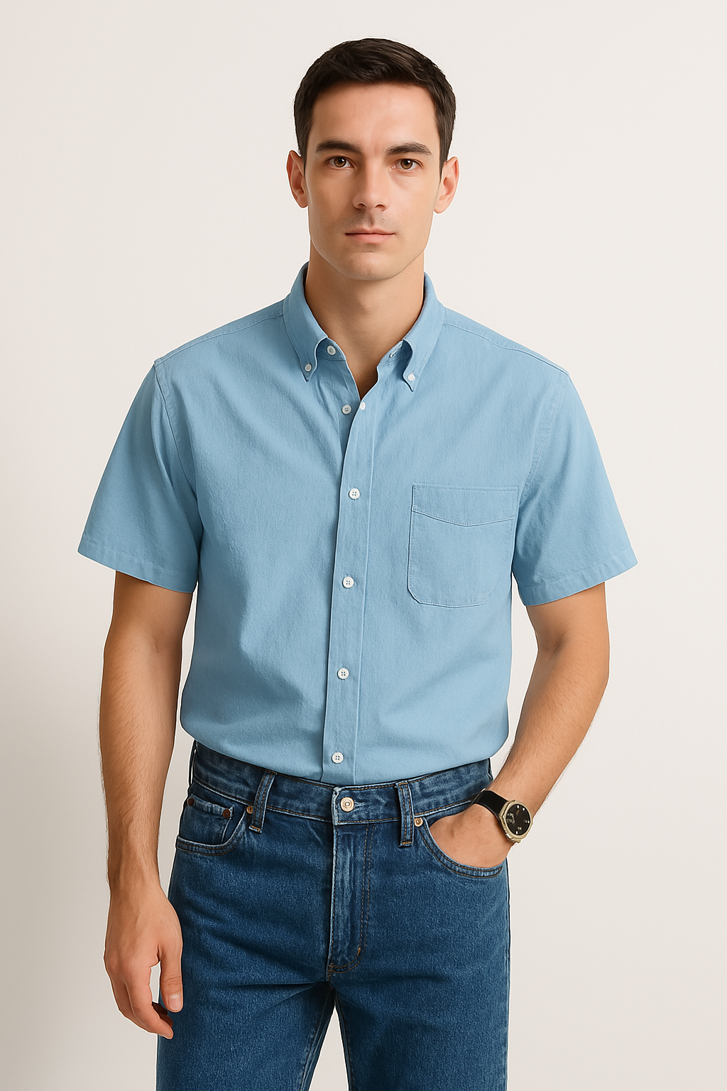 Men's Shirt with Short Sleeves – Relaxed Fit – Lightweight Cotton – Button Closure