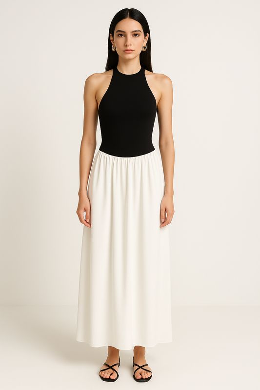 Dress for Women – Halterneck Long Model – Fitted Bodice – Light, Airy Skirt