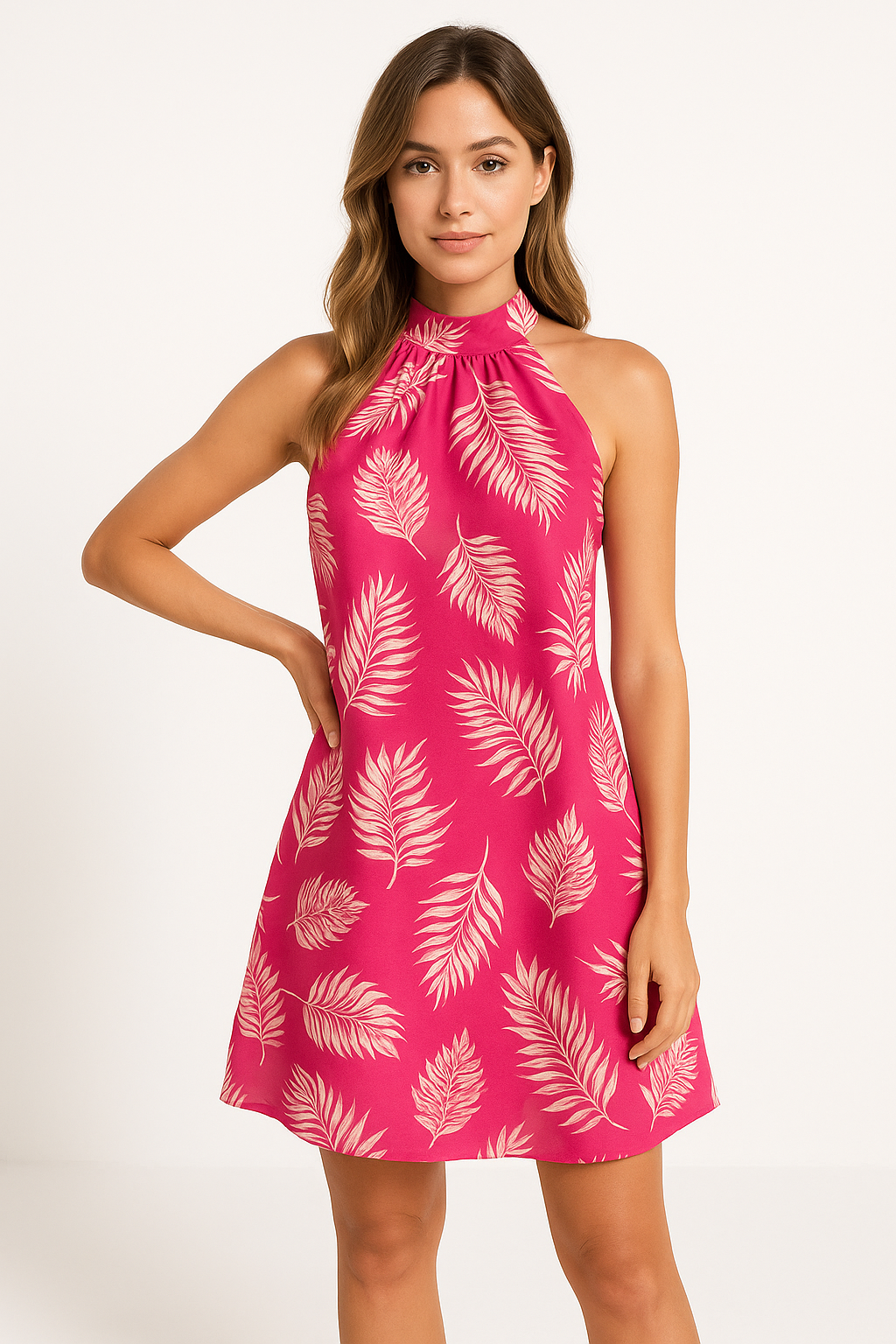 Dress for Women – Halterneck – Loose Fit – Sleeveless – Lightweight and Breathable – Botanical Print