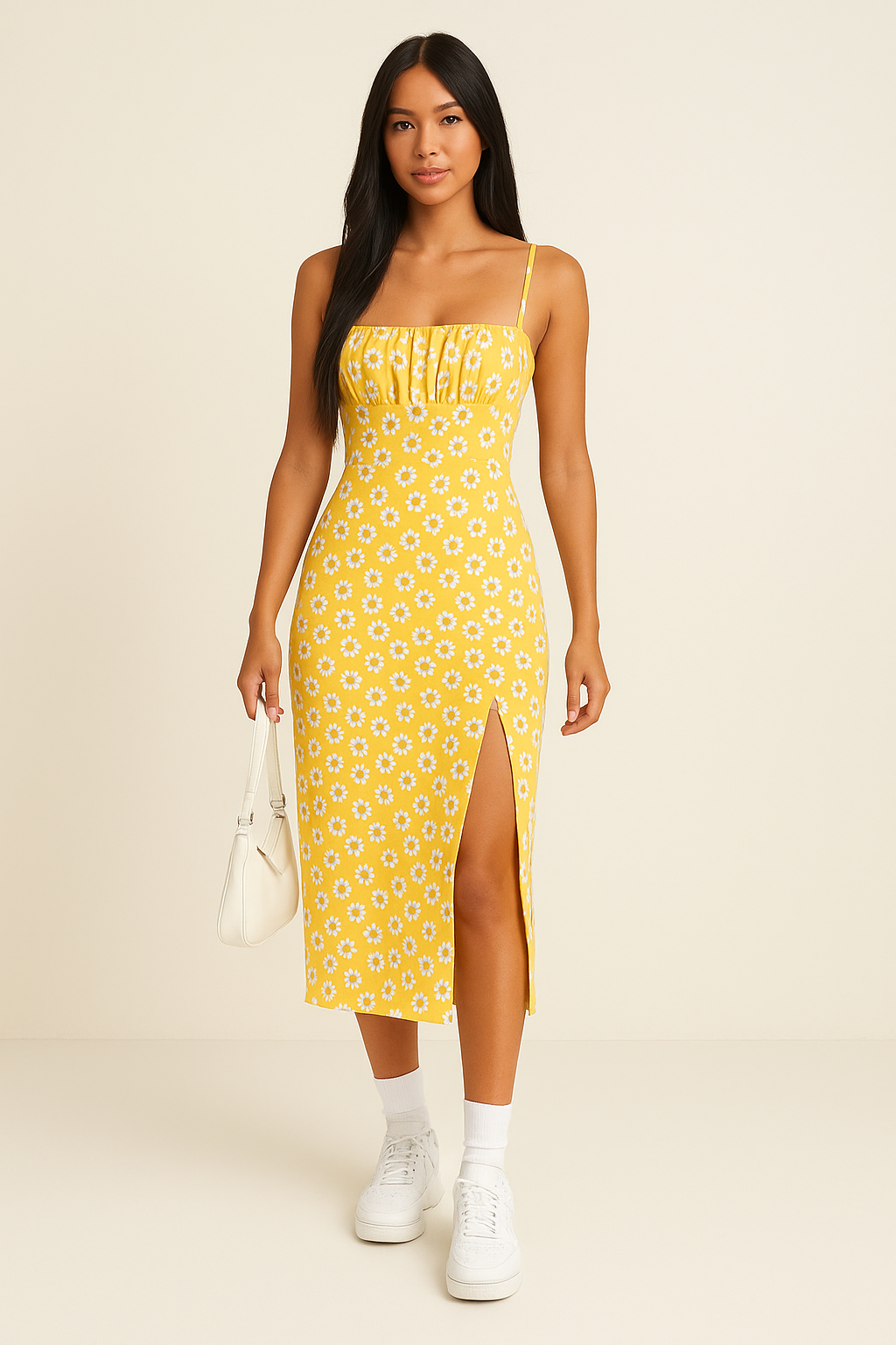 Dress for Women – Midi – Slim Fit – Spaghetti Straps – Floral Print – Side Slit