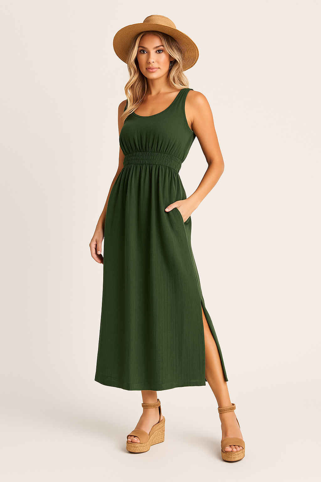 Women's A-line Dress – Sleeveless – Relaxed Fit – Lightweight and Breathable Fabric – Midi Length