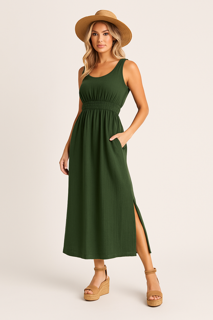 Women's A-line Dress – Sleeveless – Relaxed Fit – Lightweight and Breathable Fabric – Midi Length