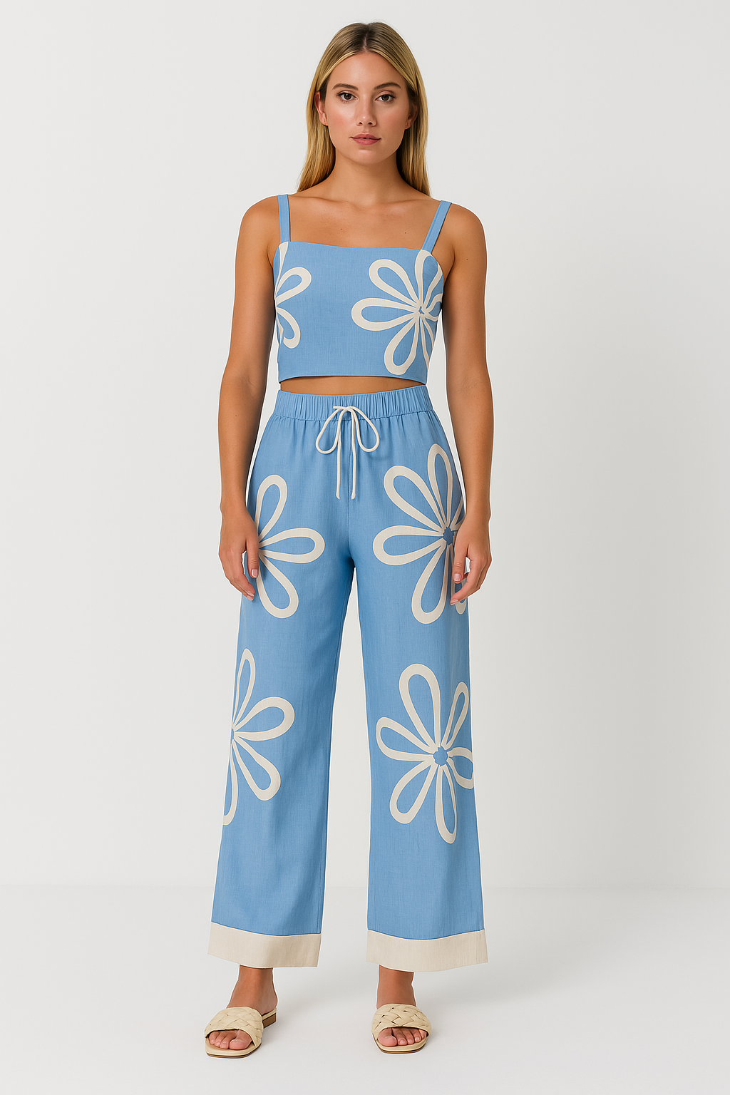 Women's Set with Cami and Wide Pants – Lightweight – Floral Print – Relaxed Fit