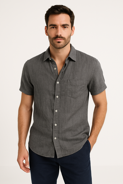 Men's Shirt – Linen Blend – Relaxed Fit – Short Sleeve – Button Closure