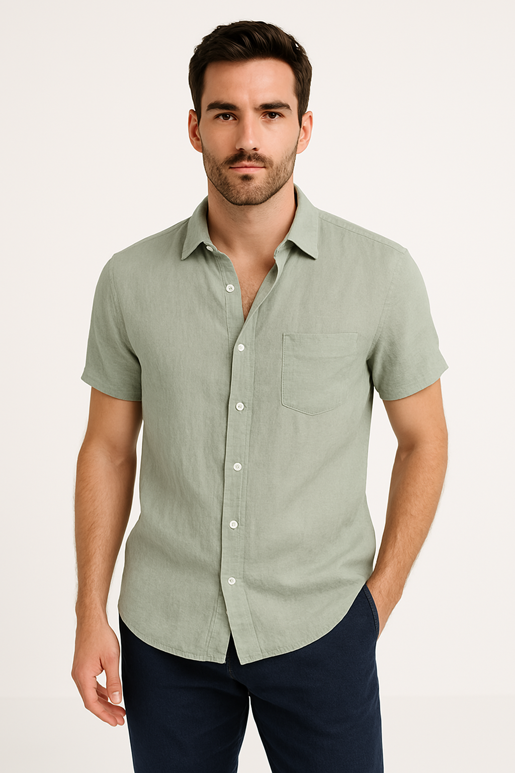 Men's Shirt – Linen Blend – Relaxed Fit – Short Sleeve – Button Closure