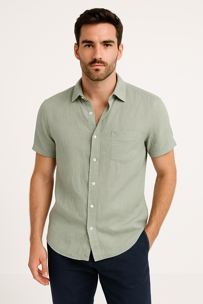 Men's Shirt – Linen Blend – Relaxed Fit – Short Sleeve – Button Closure