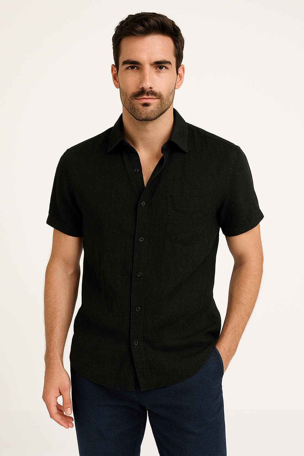 Men's Shirt – Linen Blend – Relaxed Fit – Short Sleeve – Button Closure