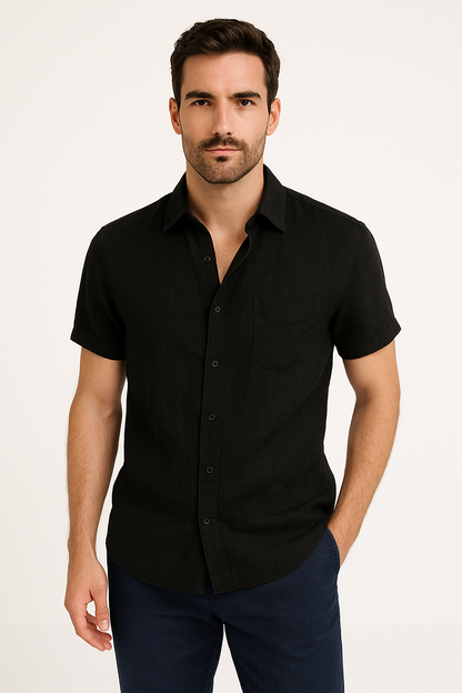 Men's Shirt – Linen Blend – Relaxed Fit – Short Sleeve – Button Closure