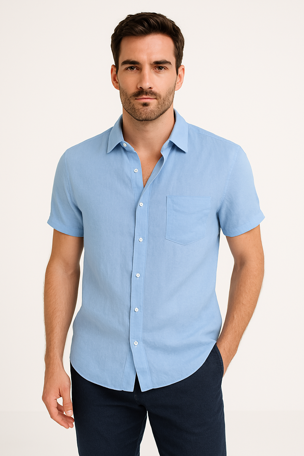 Men's Shirt – Linen Blend – Relaxed Fit – Short Sleeve – Button Closure