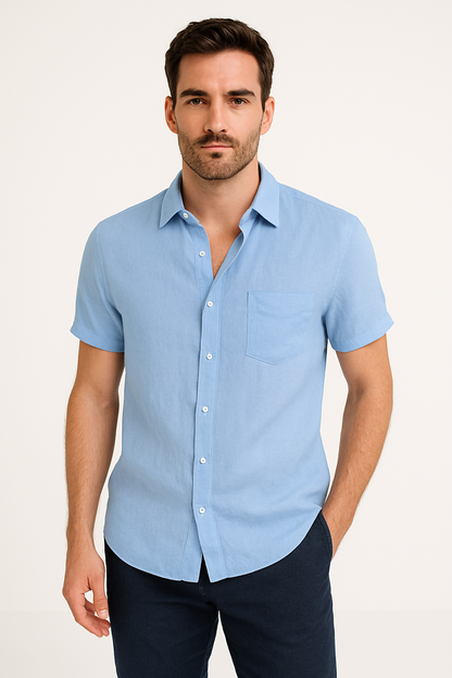 Men's Shirt – Linen Blend – Relaxed Fit – Short Sleeve – Button Closure