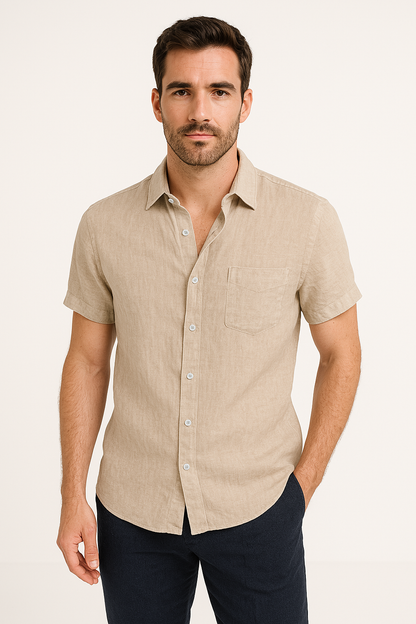 Men's Shirt – Linen Blend – Relaxed Fit – Short Sleeve – Button Closure