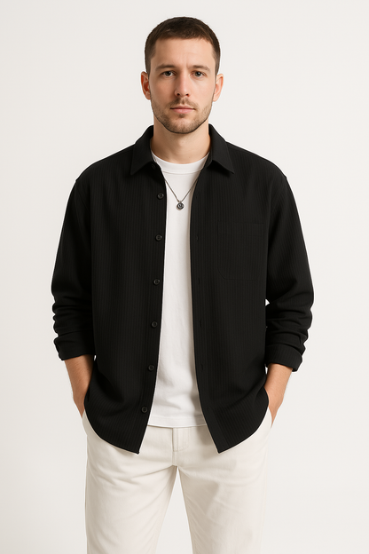 Men's Shirt – Waffle Knit – Oversized Fit – Long Sleeve – Button Closure Casual