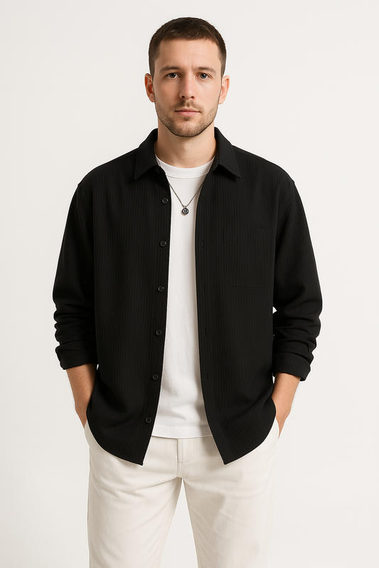 Men's Shirt – Waffle Knit – Oversized Fit – Long Sleeve – Button Closure Casual