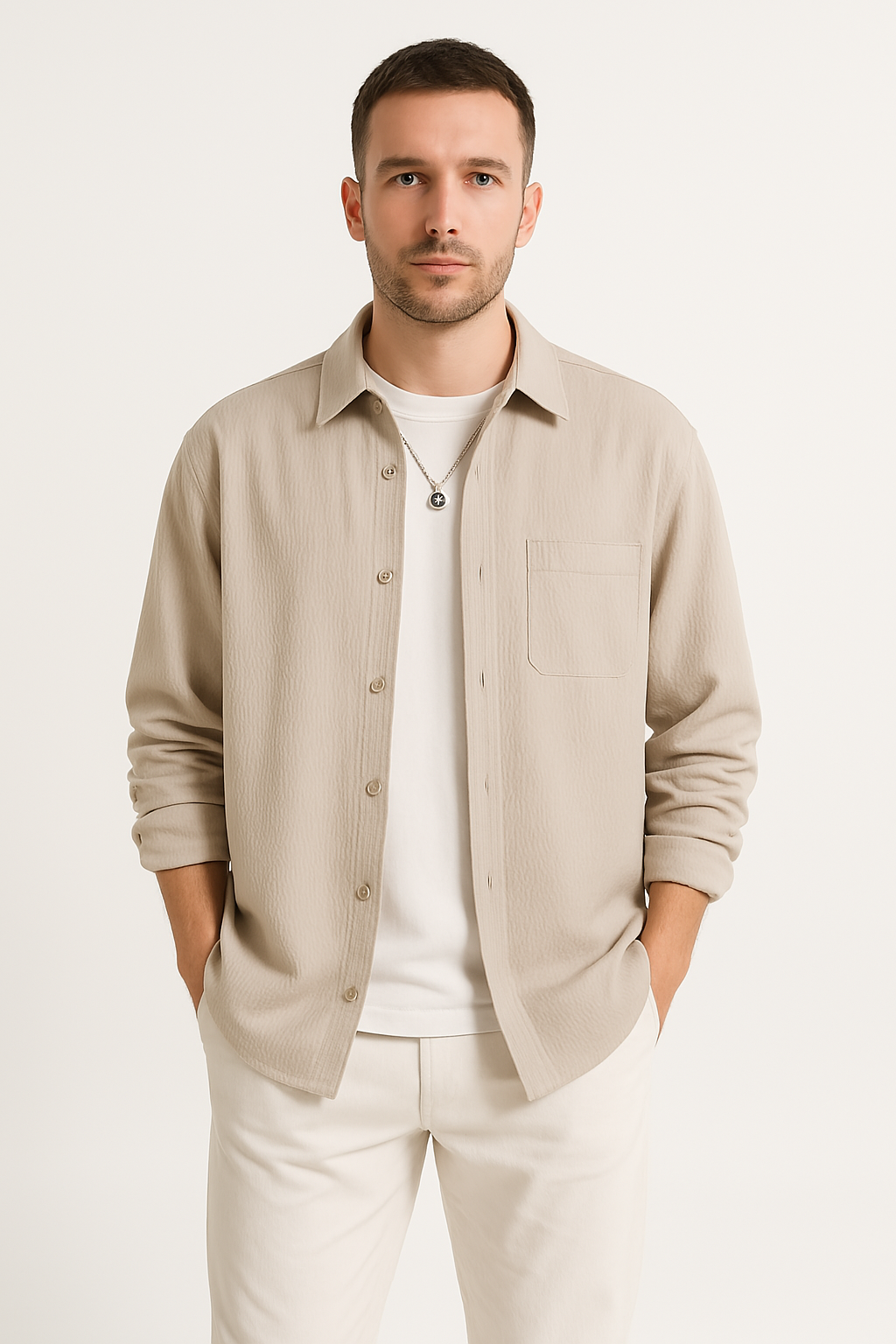 Men's Shirt – Waffle Knit – Oversized Fit – Long Sleeve – Button Closure Casual