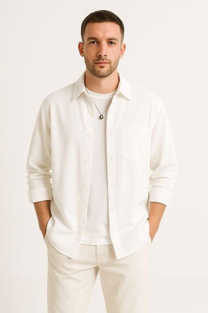Men's Shirt – Waffle Knit – Oversized Fit – Long Sleeve – Button Closure Casual