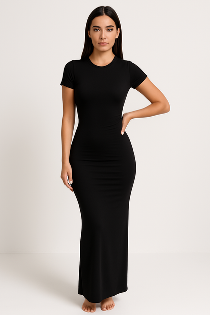 Dress for Women – Fitted Fit – Stretch Fabric – Short Sleeve – Round Neck
