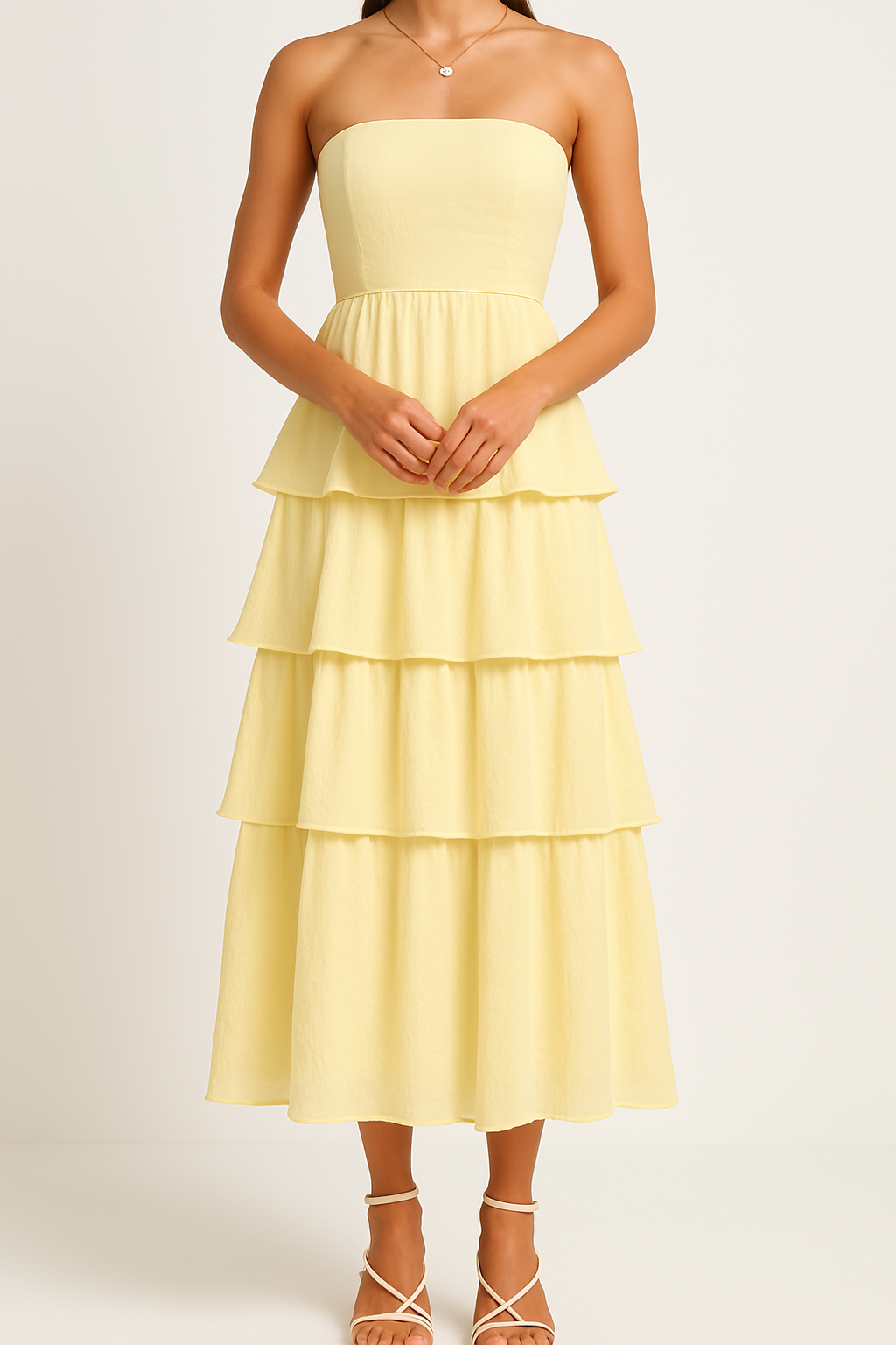 Dress for Women – Strapless Midi – Slim Fit – Lightweight Fabric with Layered Ruffles
